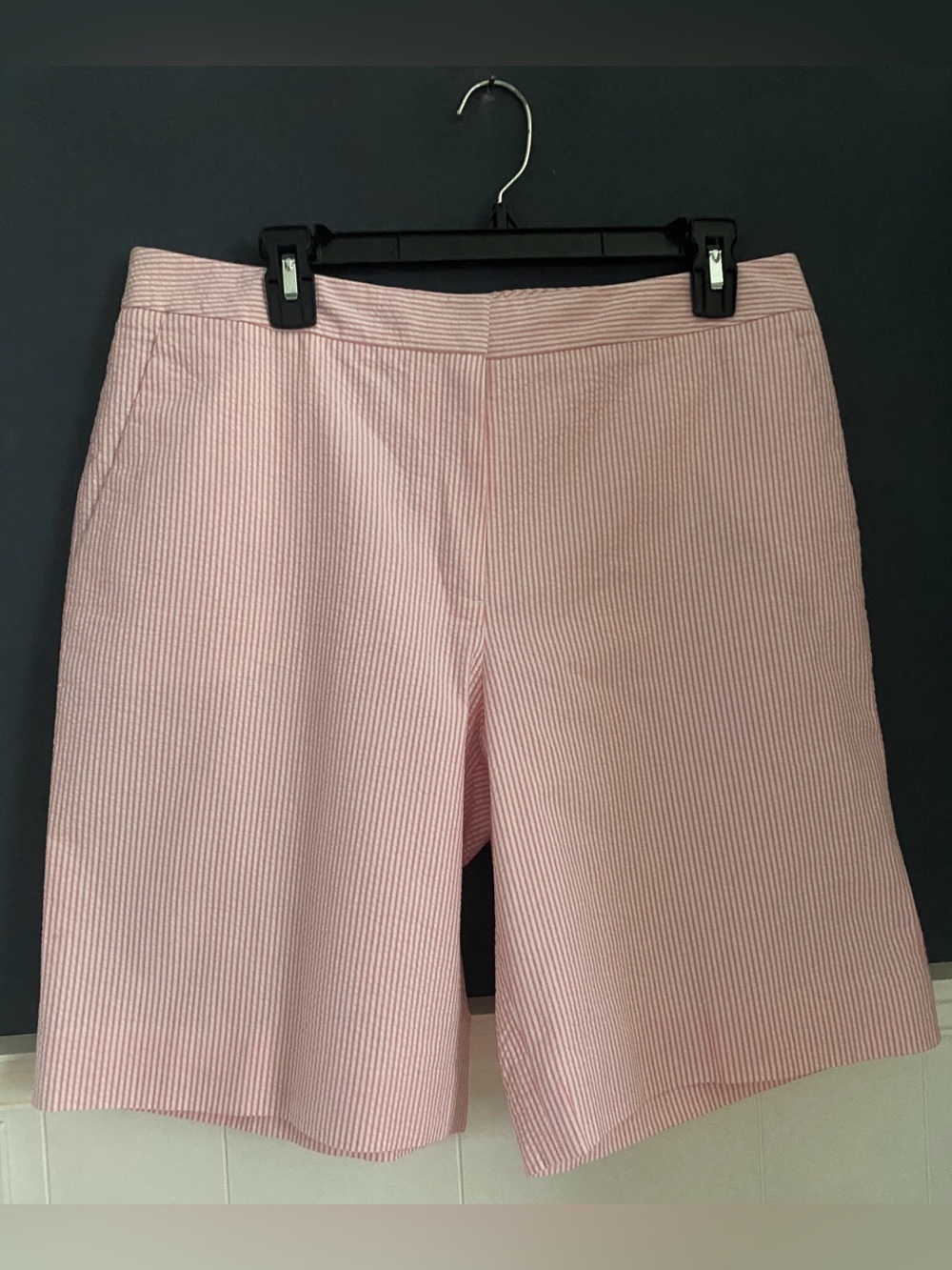 Brooks Brothers Pink Seersucker Striped Tailored Bermuda Shorts 12 Resortwear